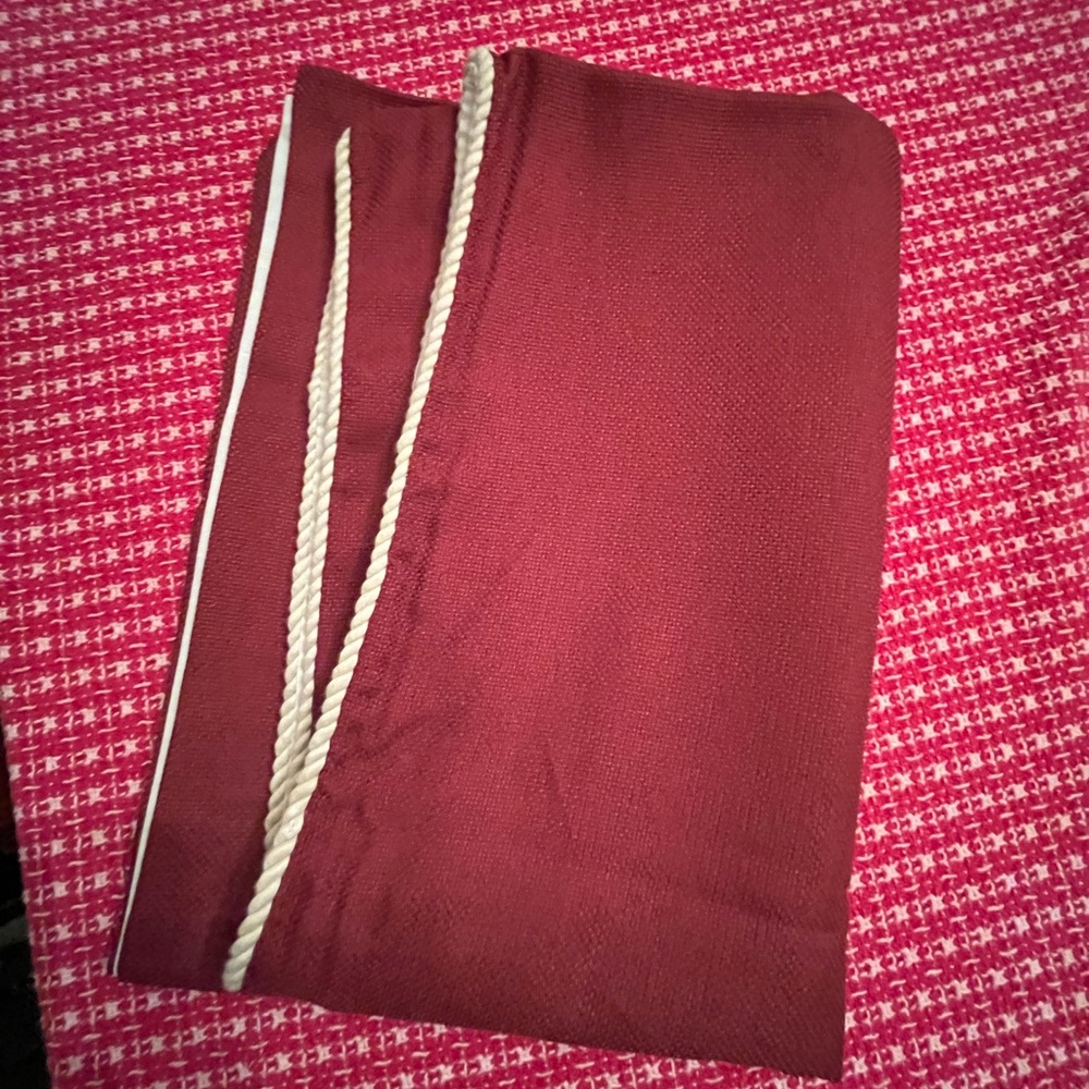 Red single Curtain/Valance Fabric with Cream Trim